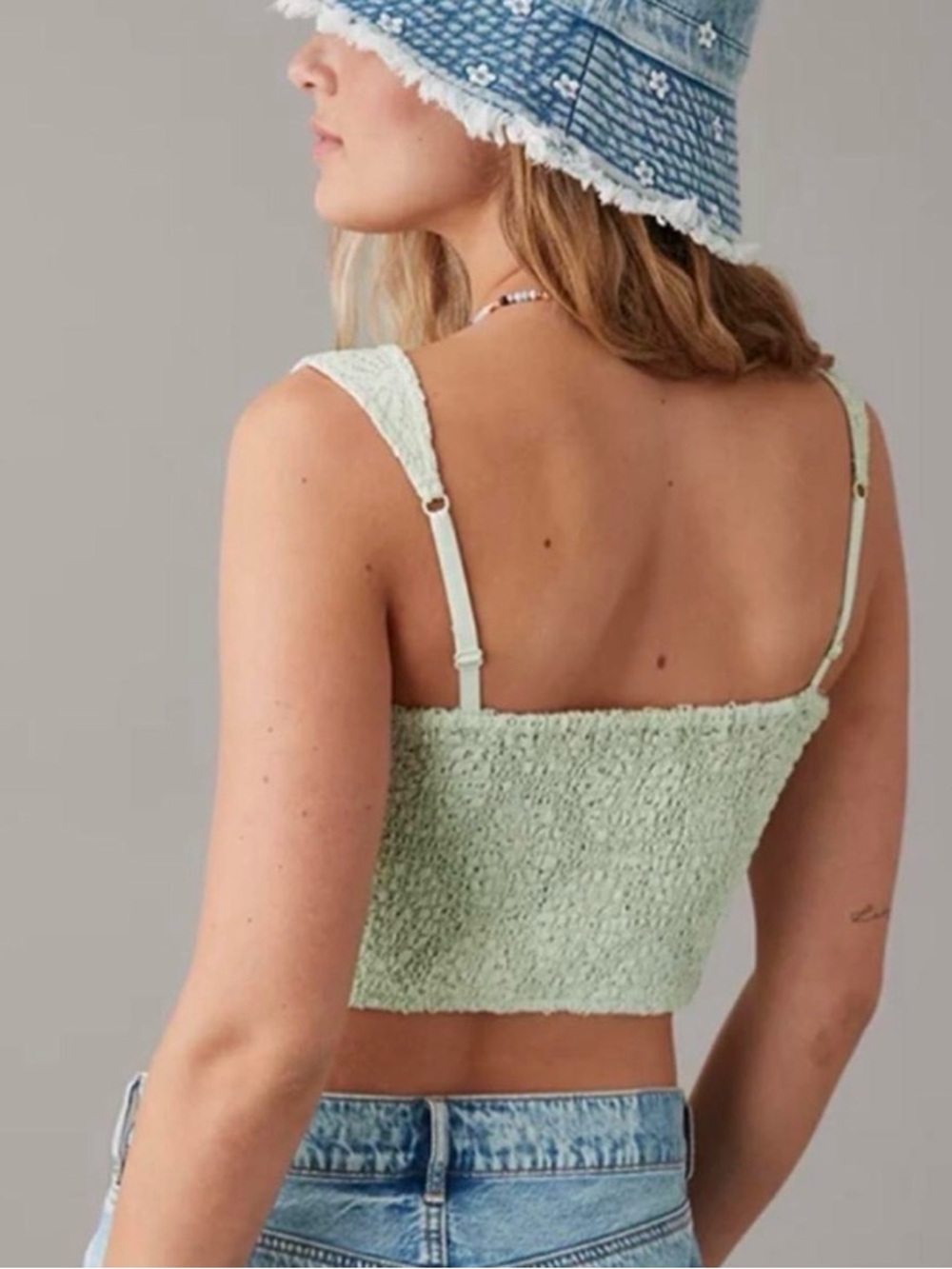 American Eagle Woman’s Light Green Lace Corset Cropped Tank Top, Size XL, NWOT - Picture 2 of 5